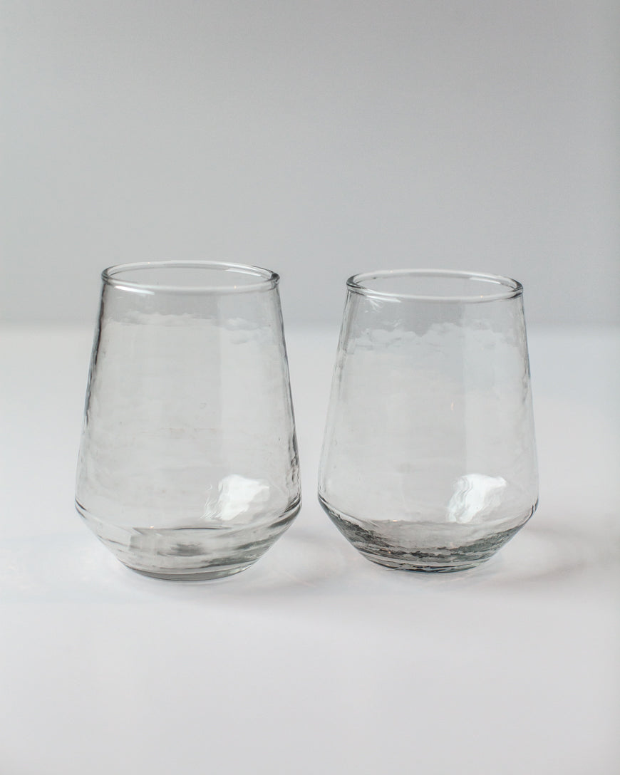 Handblown Hammered Glass Water Tumbler, Clear - set of 4