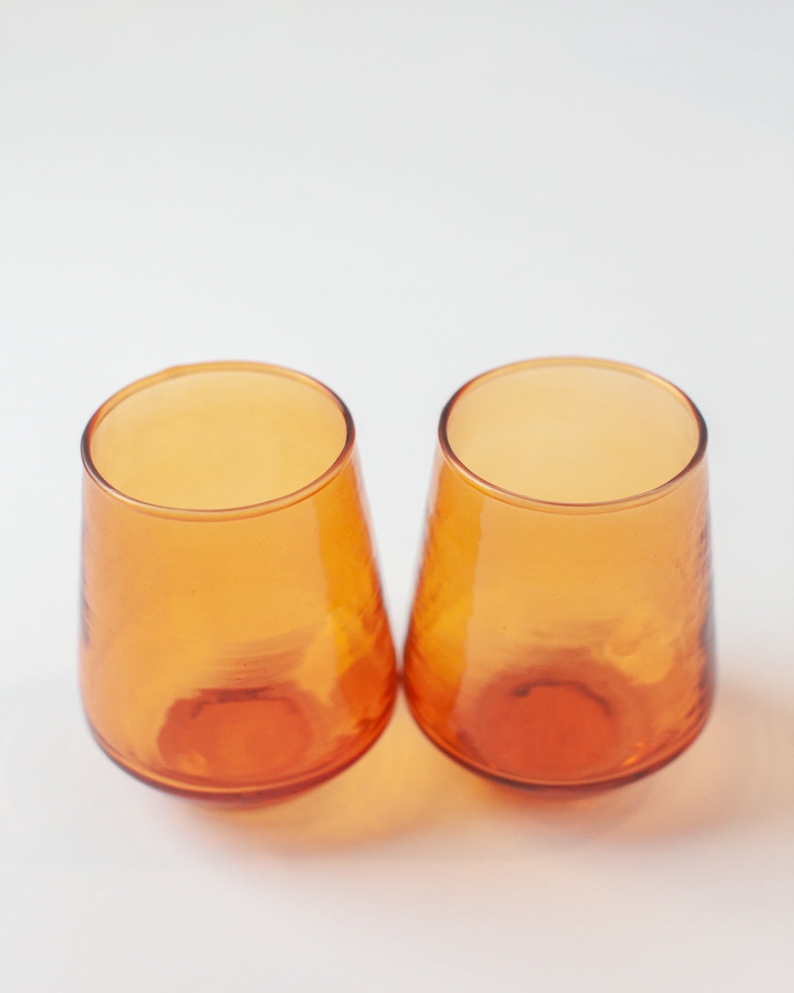 Handblown Hammered Glass Water Tumbler, Amber - set of 4