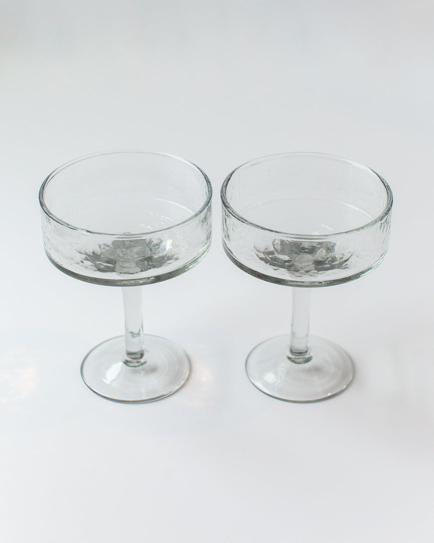 Handblown Hammered Coupe Cocktail Glasses, Clear - set of 4