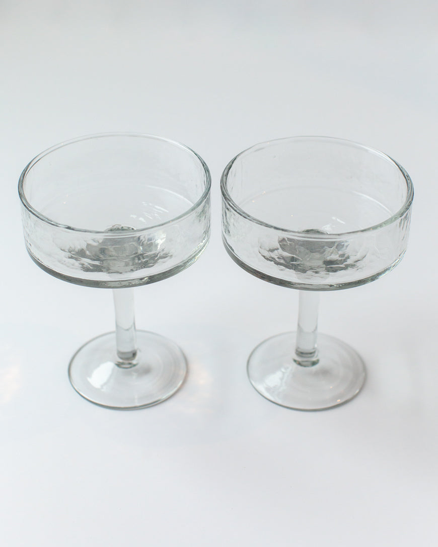 Handblown Hammered Coupe Cocktail Glasses, Clear - set of 4
