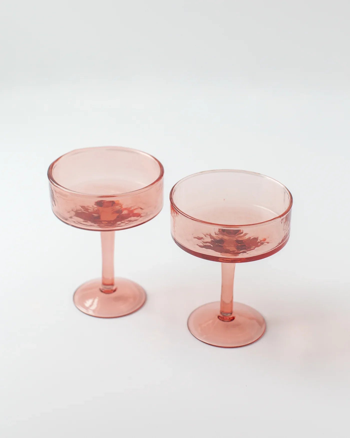 Handblown Hammered Coupe Cocktail Glasses, Blush - set of 4