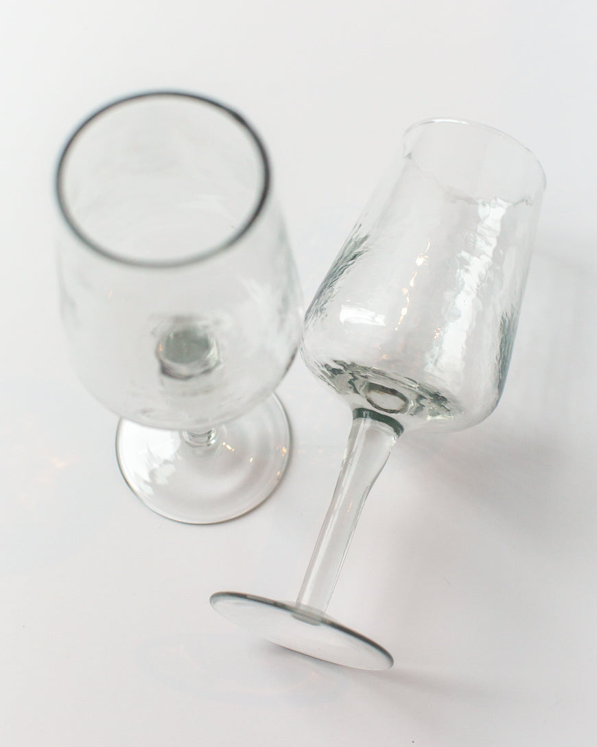 Handblown Hammered Wine Glasses, Clear - set of 4