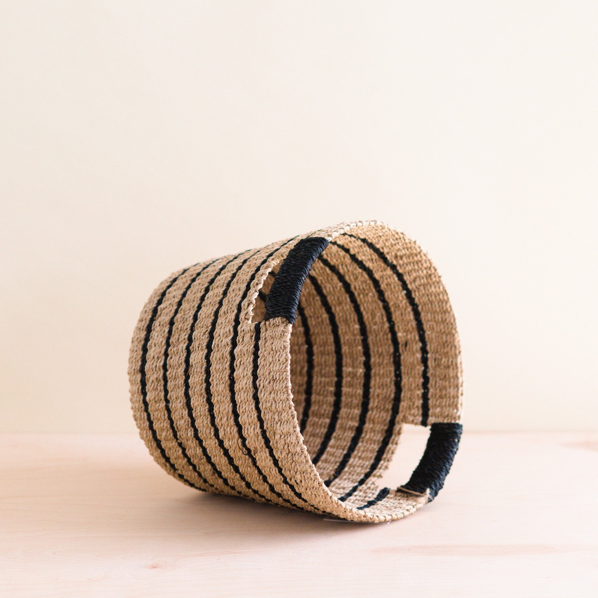 Black + Natural Striped Tapered Basket