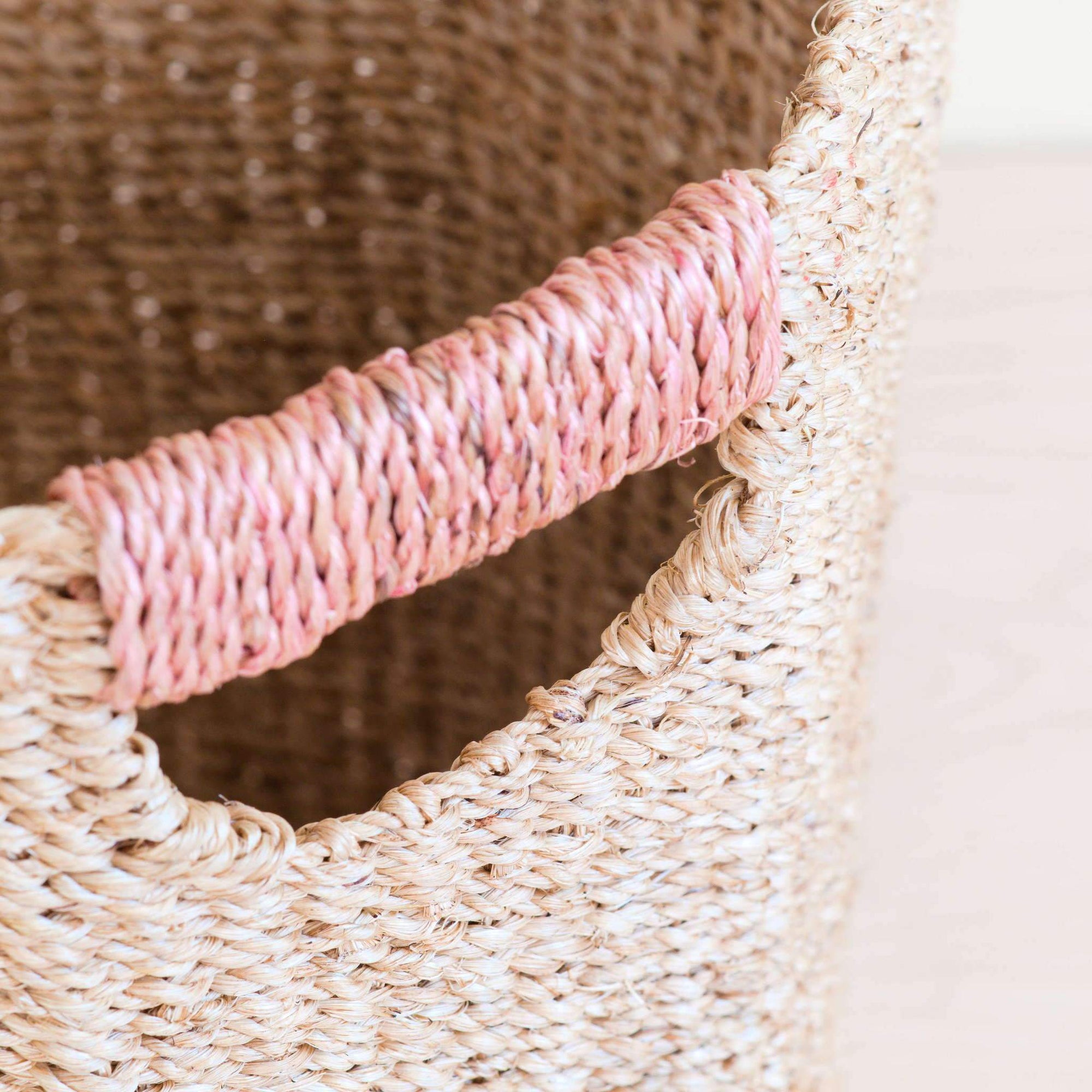 Natural Octagon Basket with Dusty Rose Handle