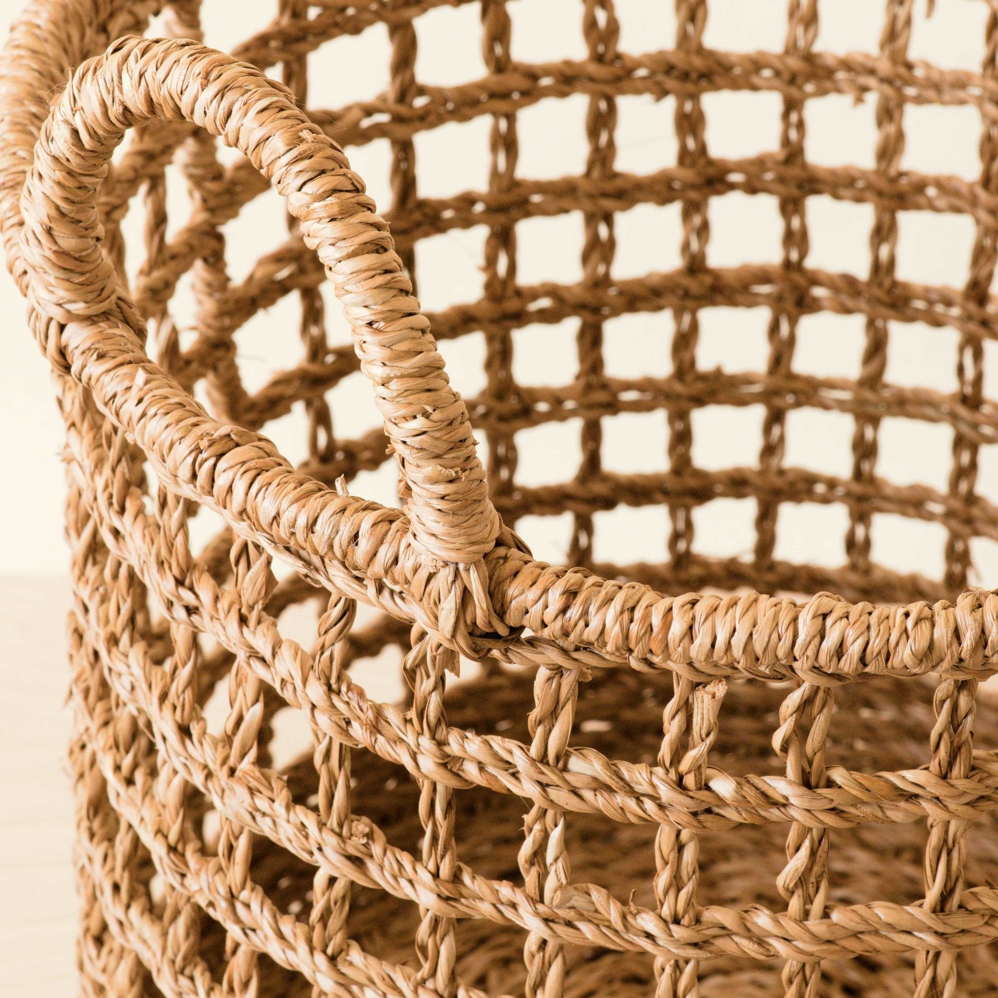 Open Weave Baskets with Handle - Set of 3