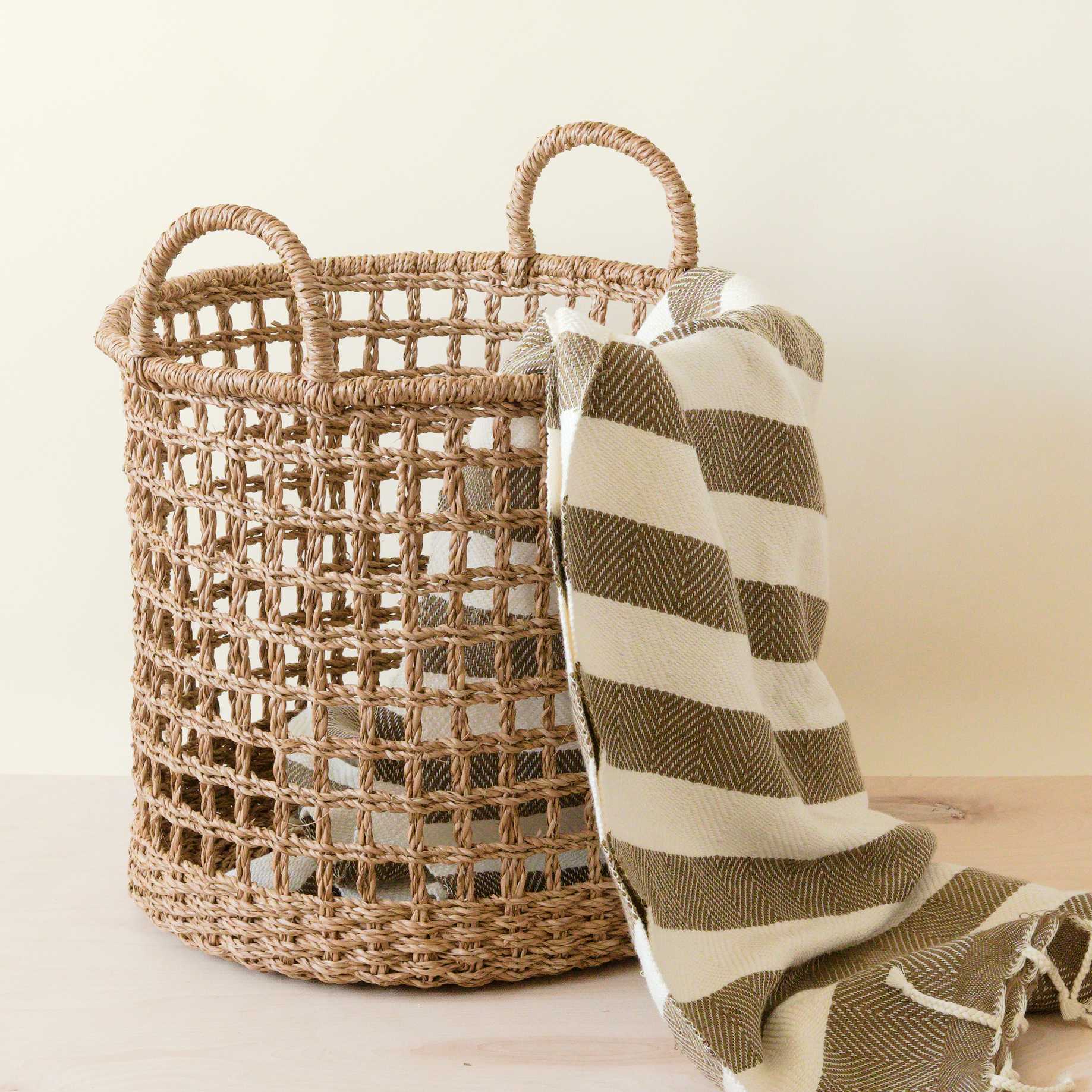 Open Weave Baskets with Handle - Set of 3