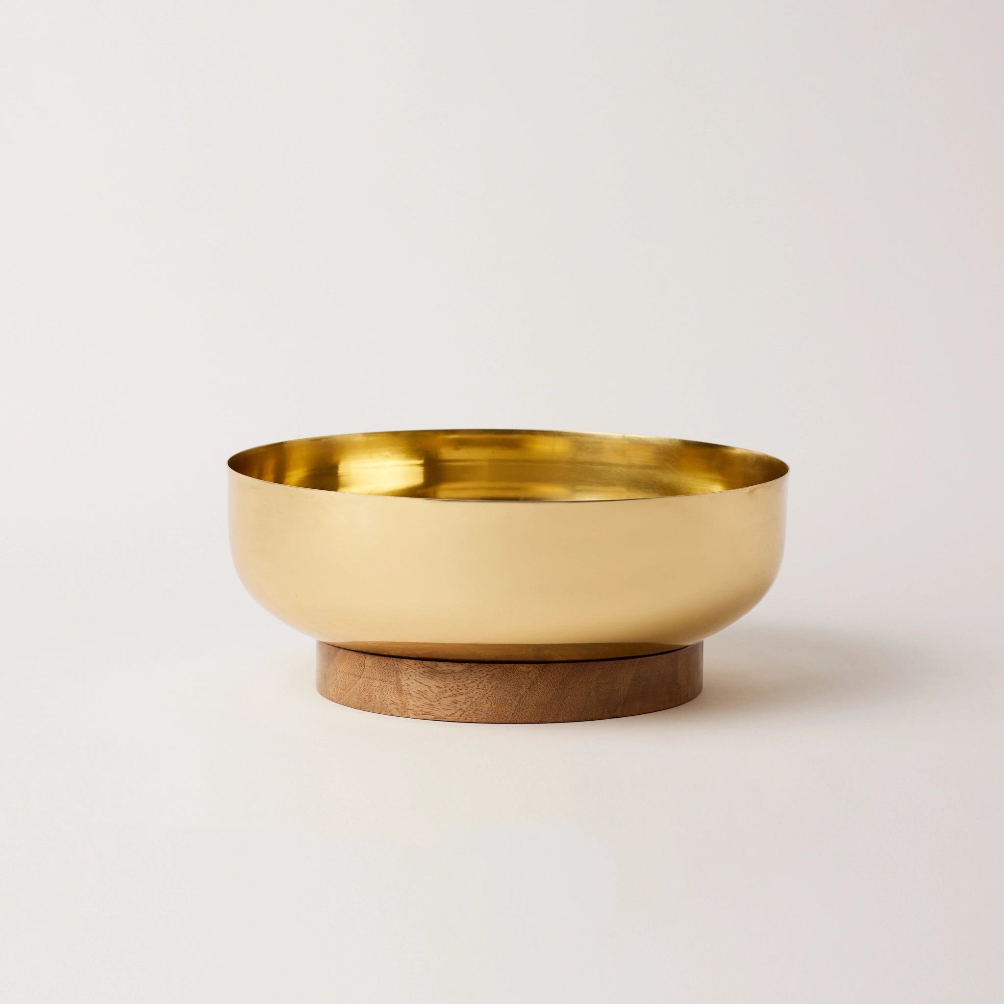 Brass and wood centerpiece bowl