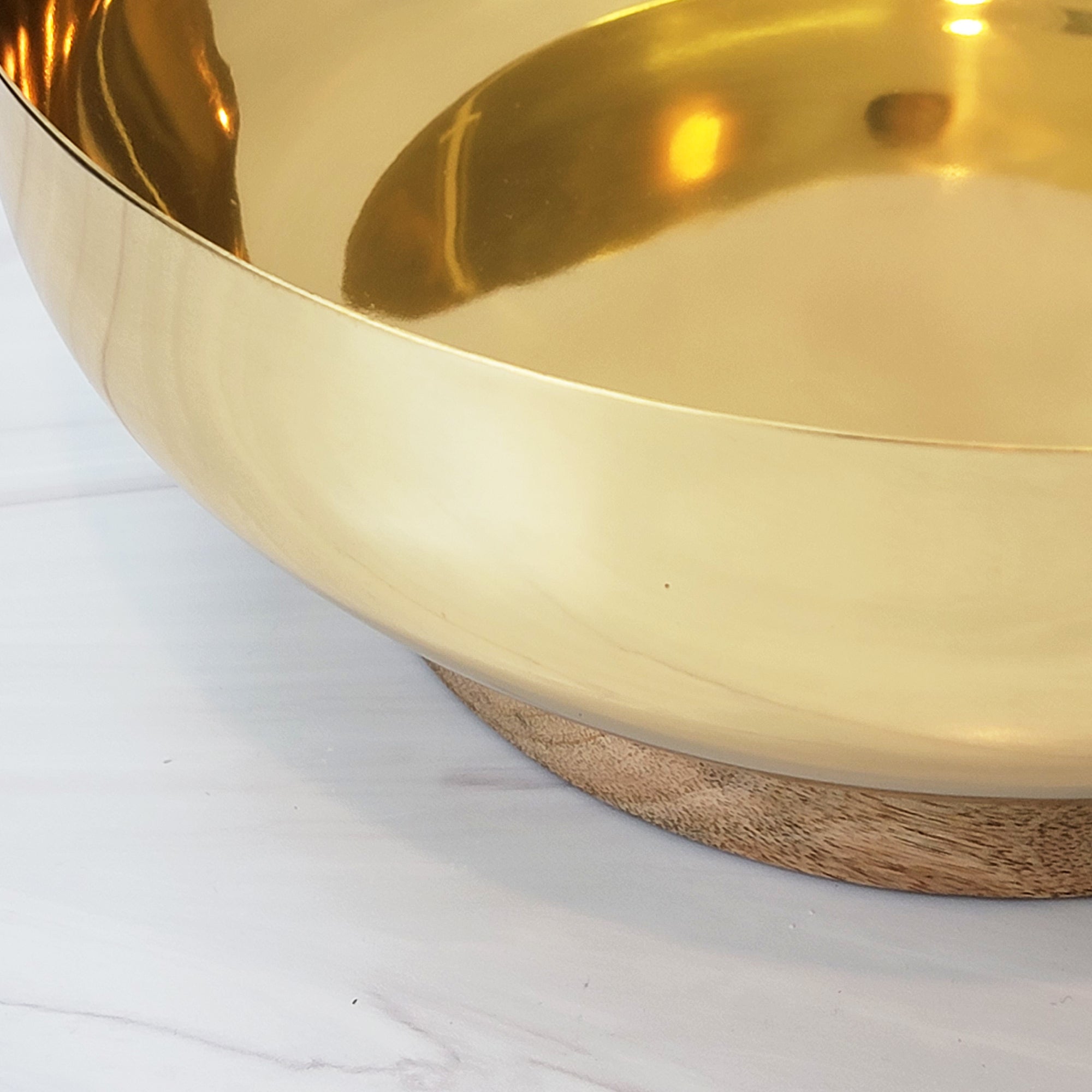 Brass and wood centerpiece bowl