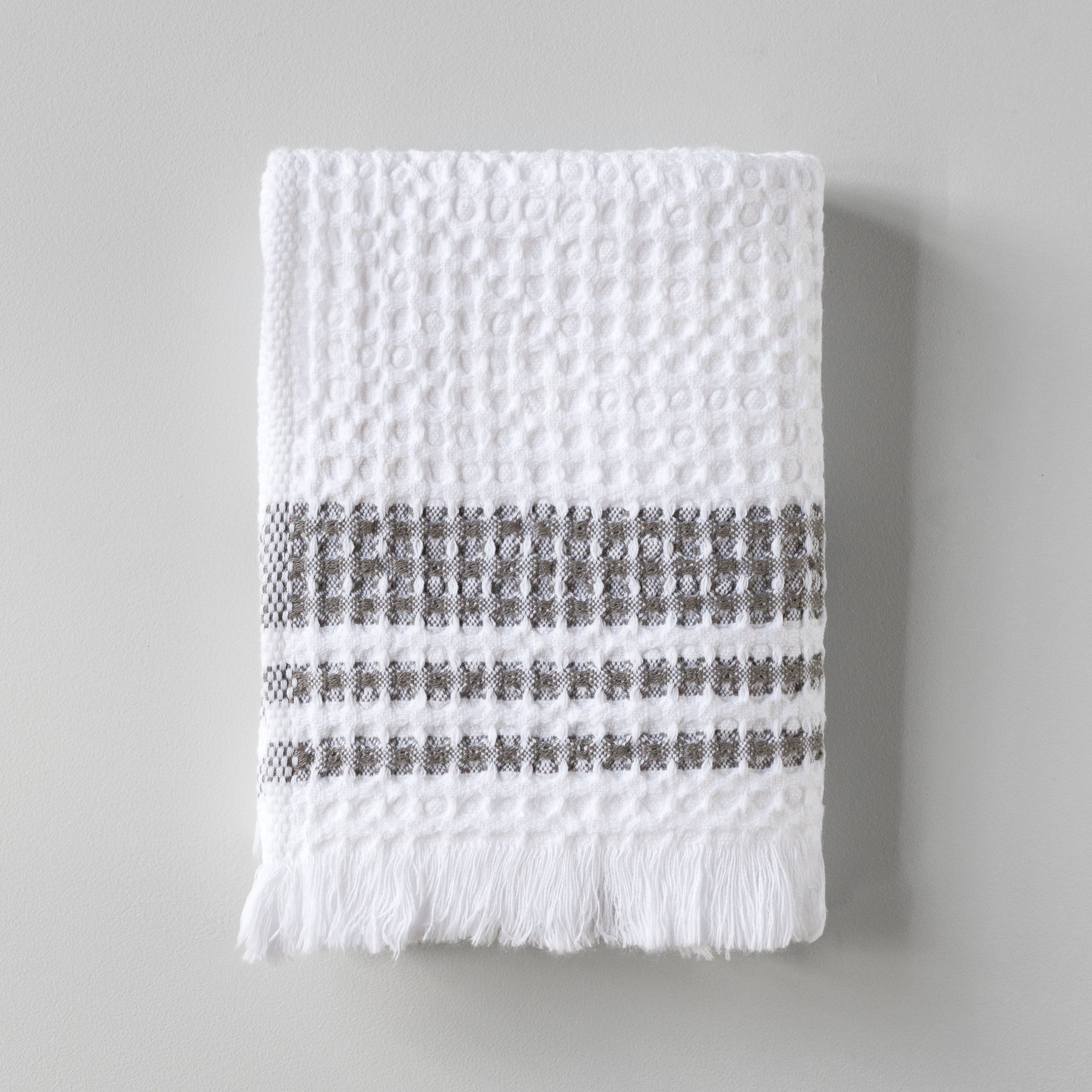 S/2 Organic Belgian Waffle Hand Towels - Ash