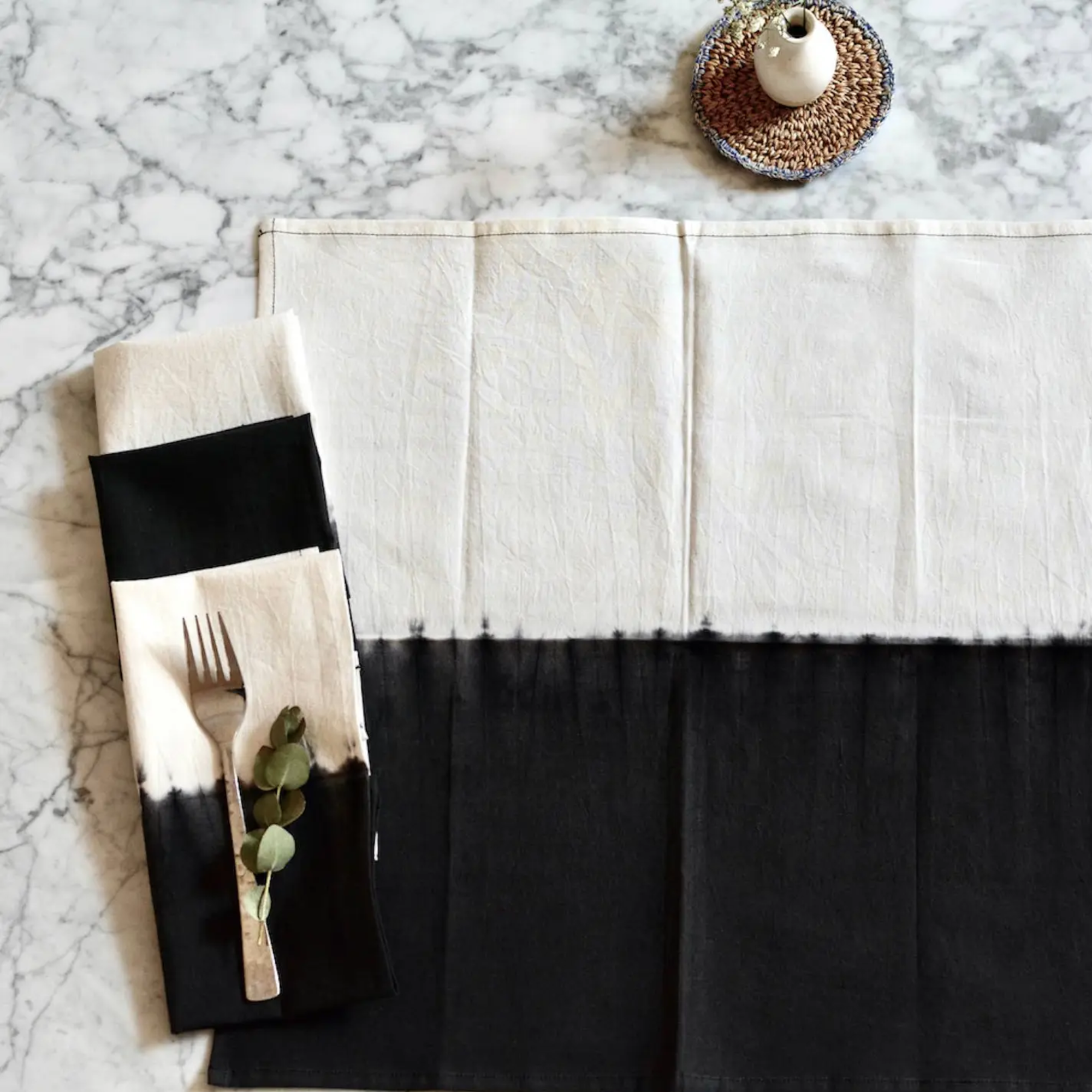 Black dip dyed cotton dinner napkins- Set of 4