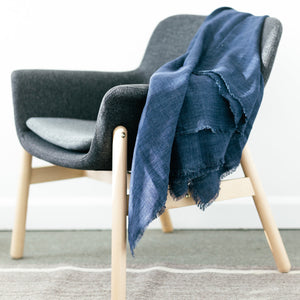 Stone Washed Linen Throw - Navy