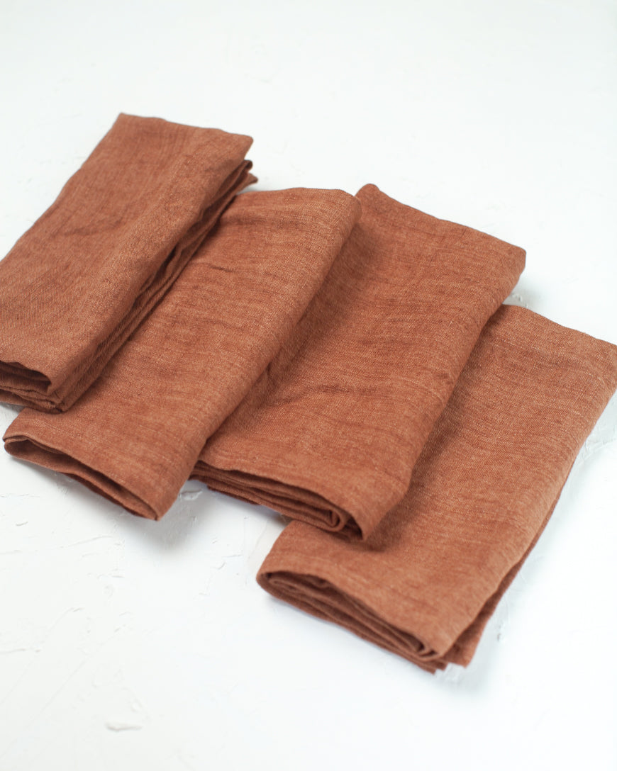 Stone Washed Linen Napkins, Terracotta - set of 4