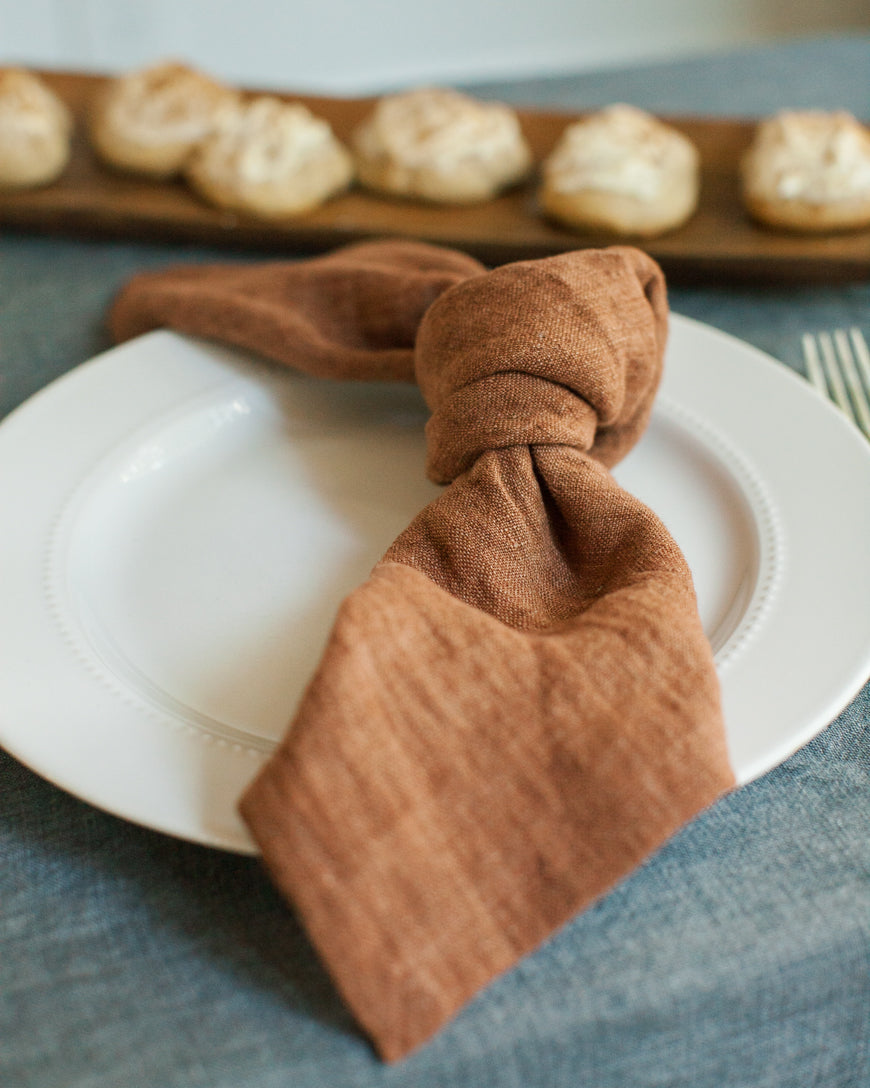 Stone Washed Linen Napkins, Terracotta - set of 4