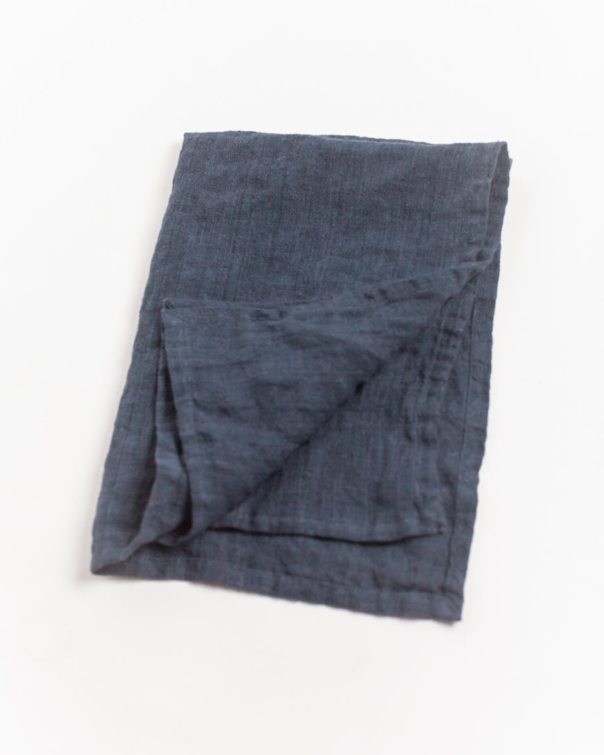 Stone Washed Linen Tea Towel - Navy