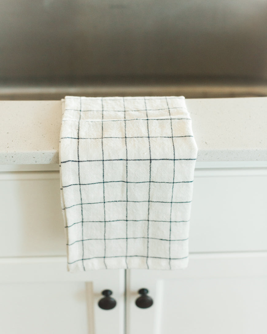 Stone Washed Linen Tea Towel - Windowpane