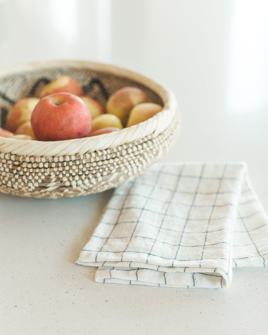 Stone Washed Linen Tea Towel - Windowpane