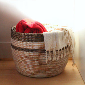 Black and White Stripe Basket - Large