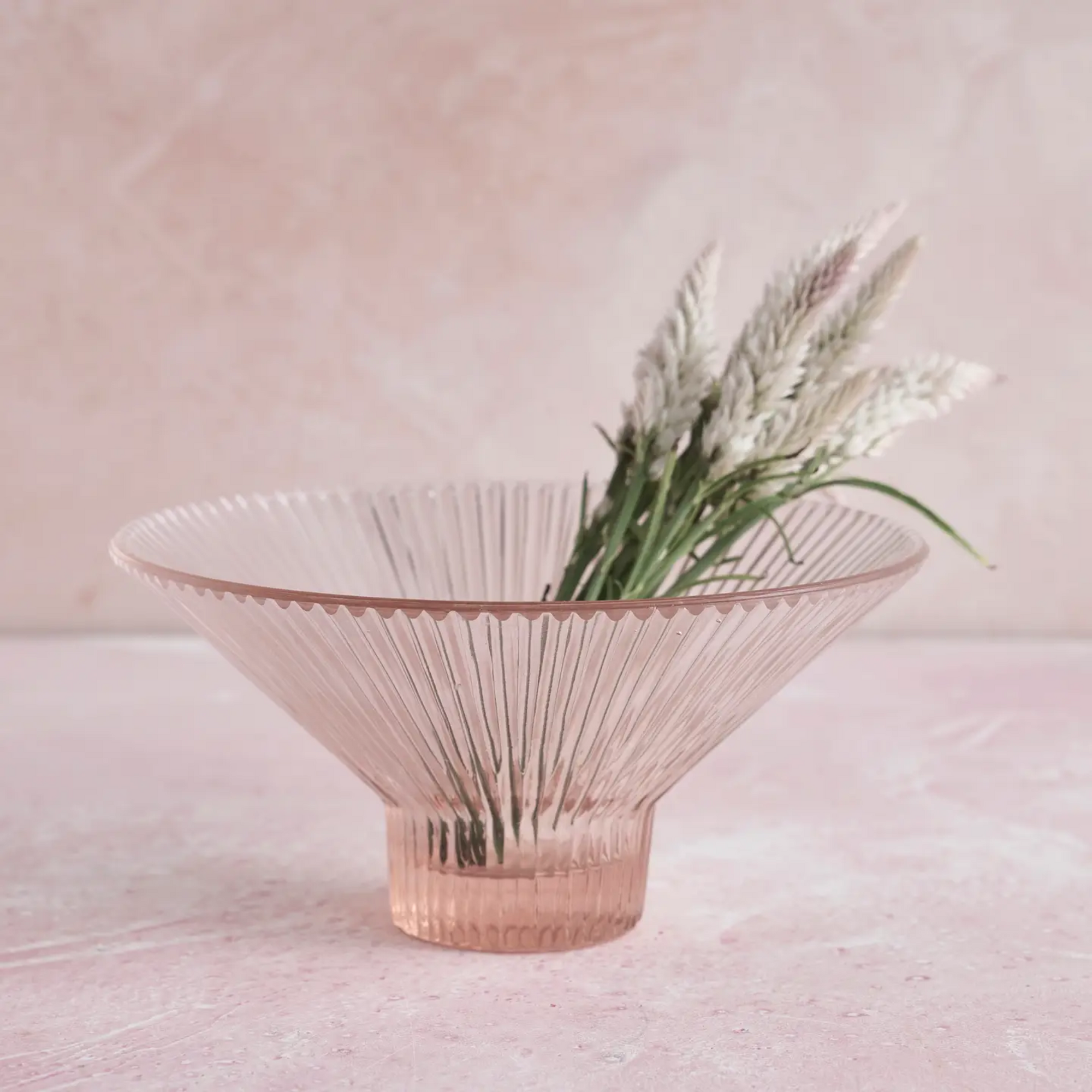 Pressed Pink Glass Low Bowl