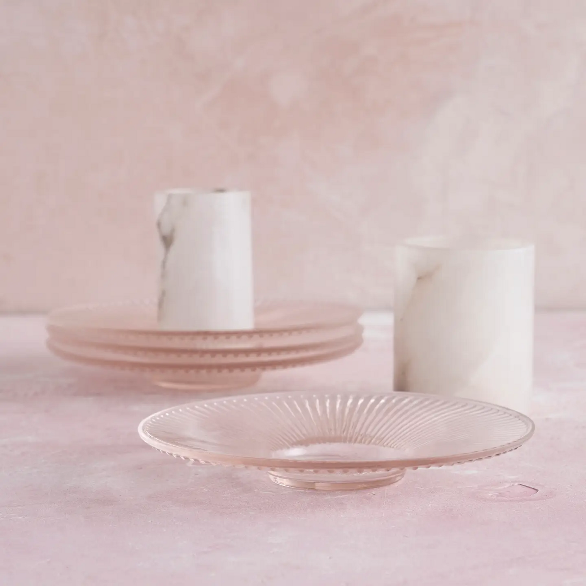 Pressed Pink Glass Medium Plates - Set of 4