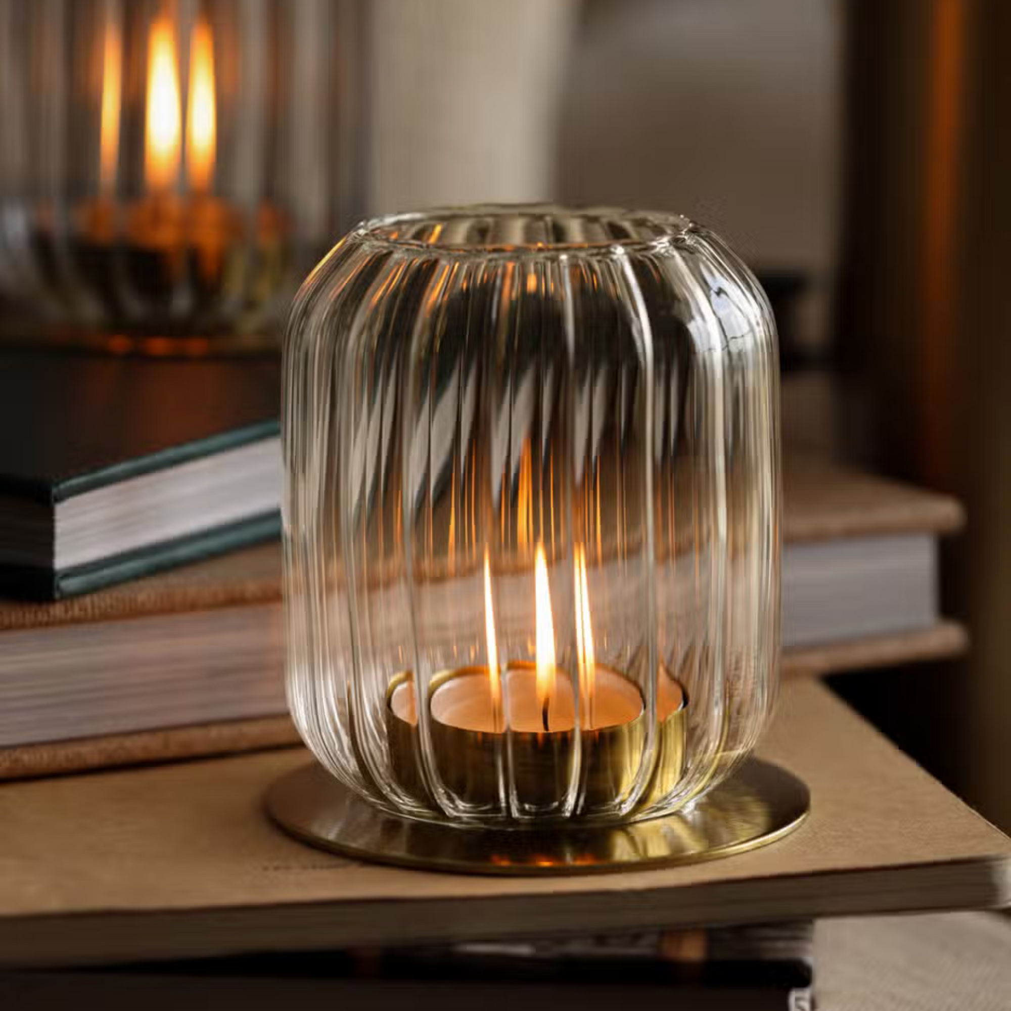 kira fluted glass tealight lantern