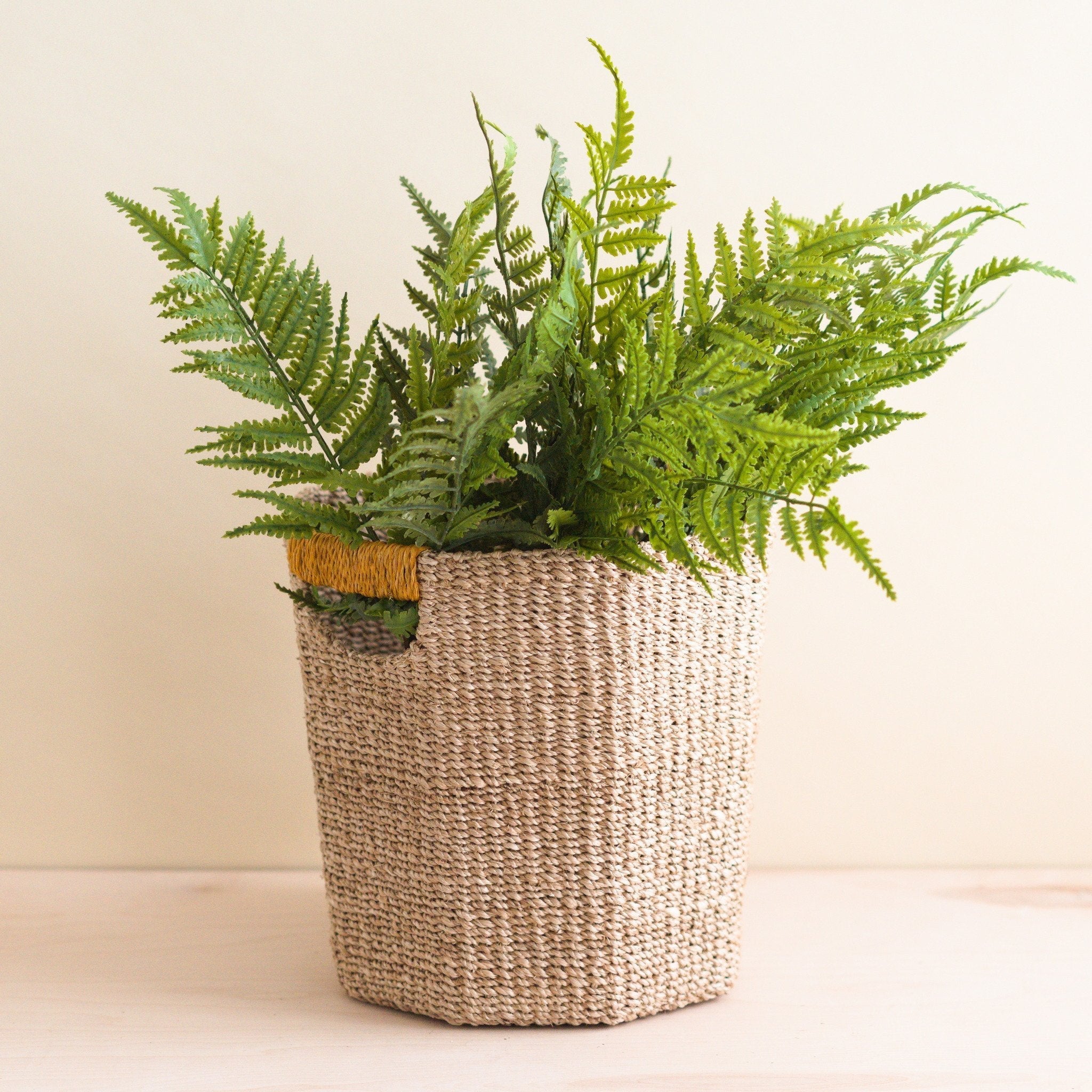 Natural Octagon Basket with Mustard Handle