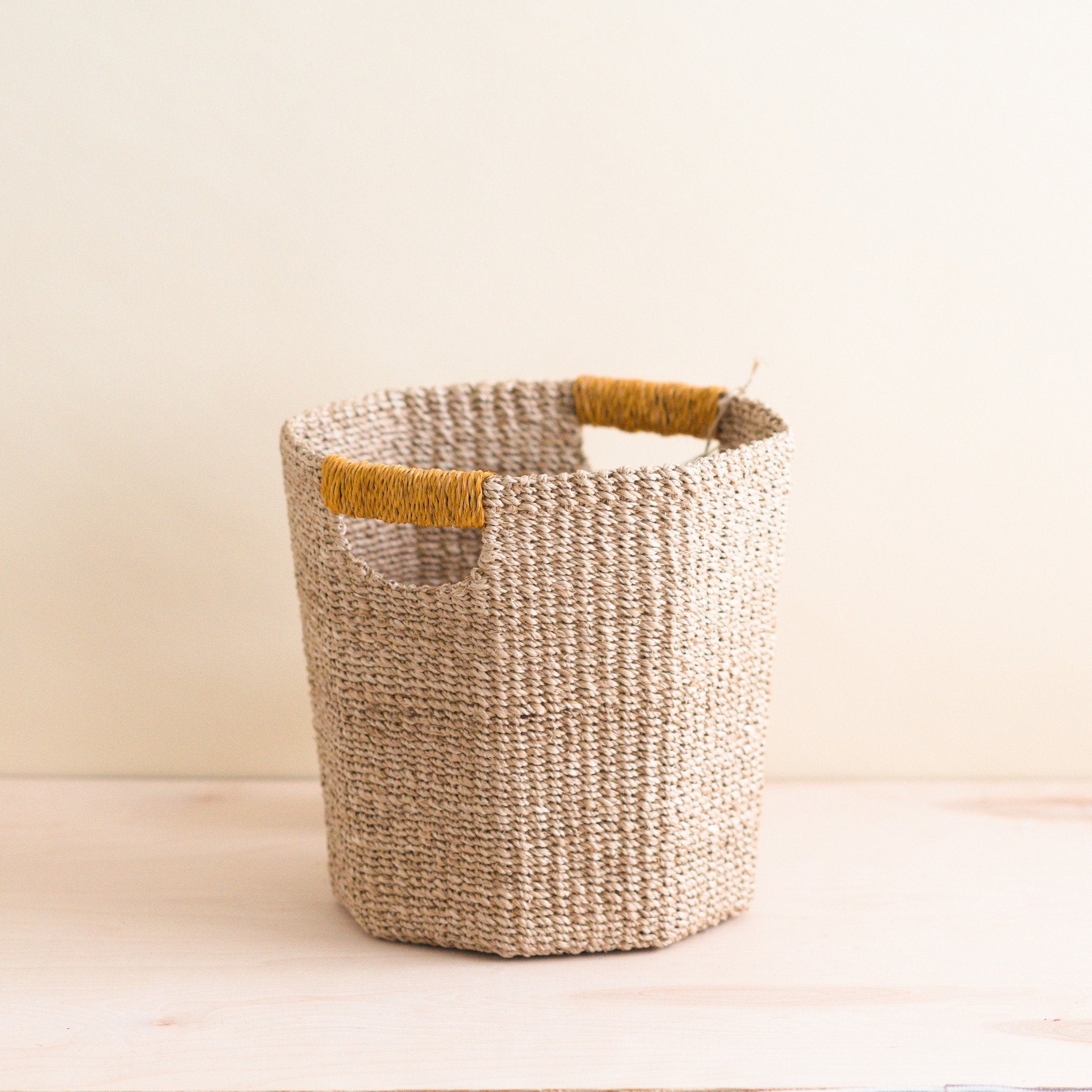 Natural Octagon Basket with Mustard Handle