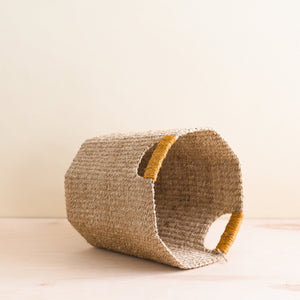 Natural Octagon Basket with Mustard Handle