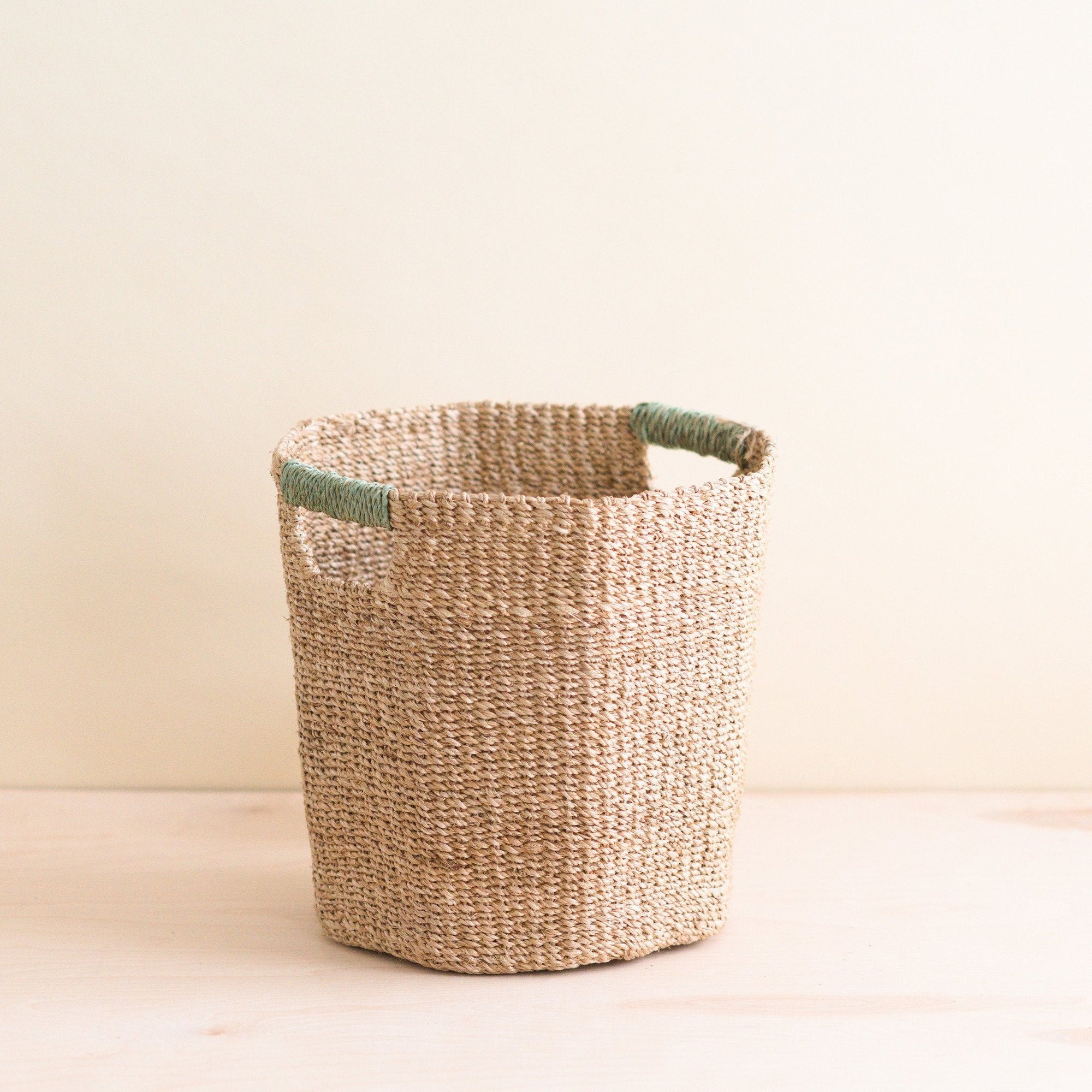Natural Octagon Basket with Sage Handle - Octagon Basket