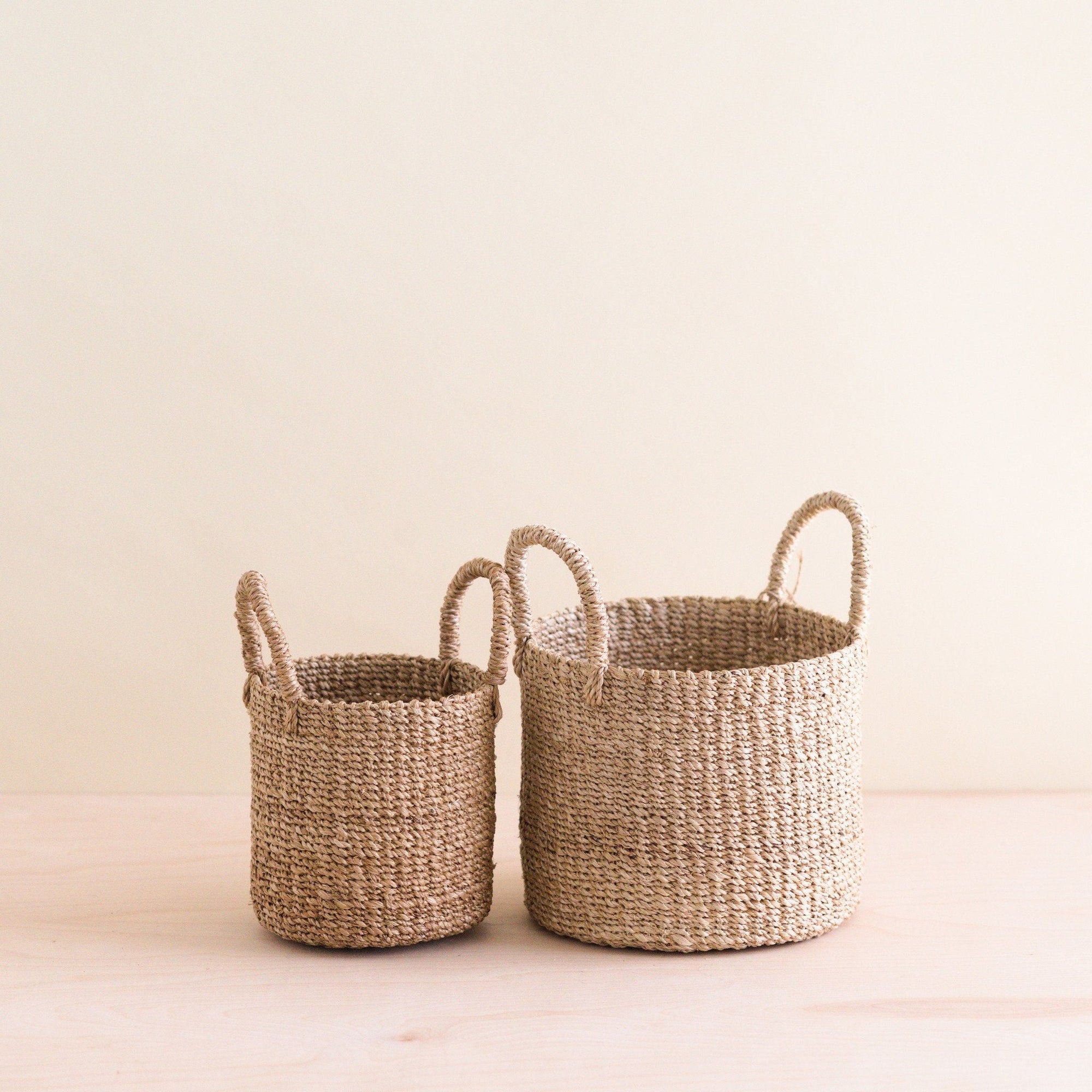 Natural Tabletop Mini Basket with Handle- Set of 2
