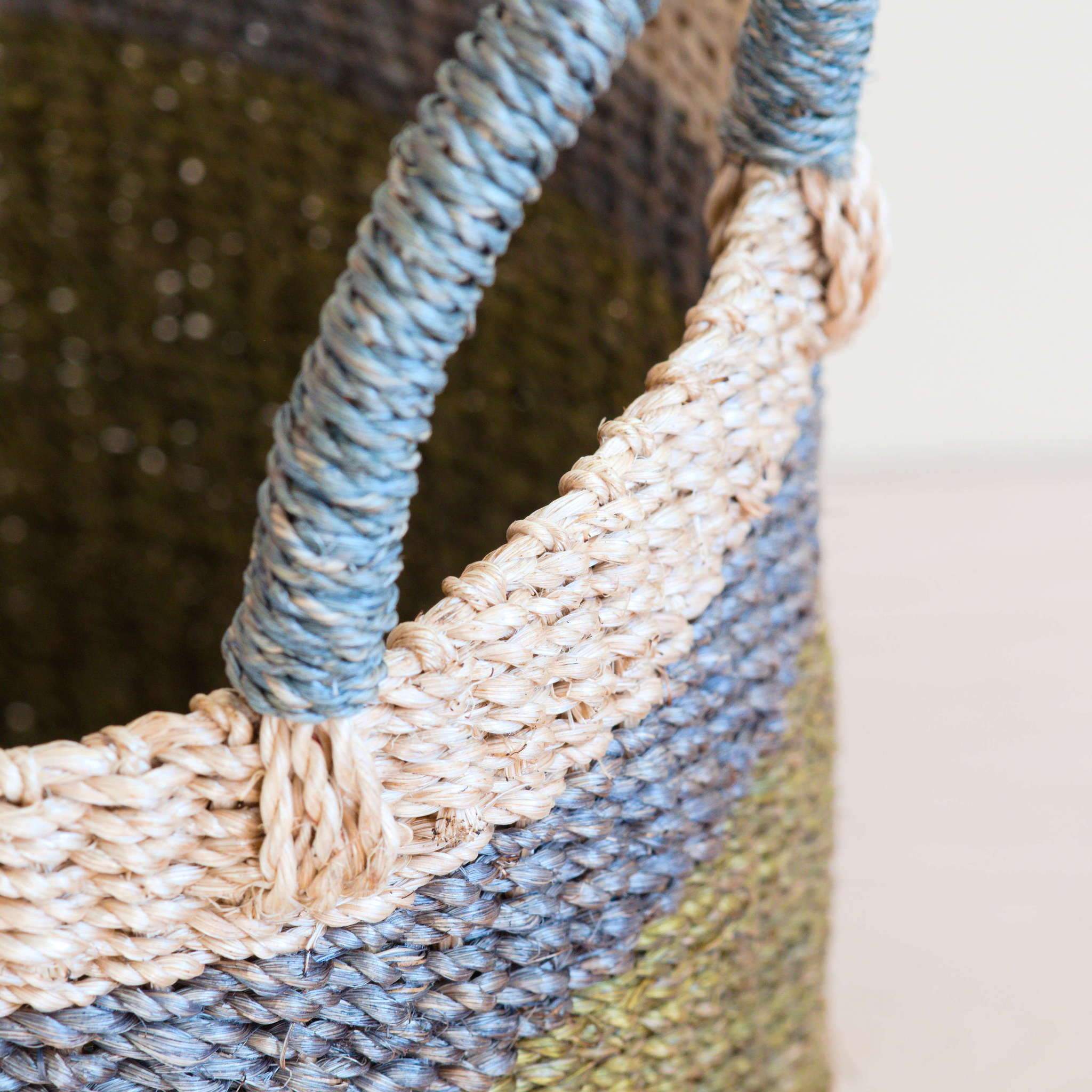 Olive Floor Basket with Handle - Handwoven Basket