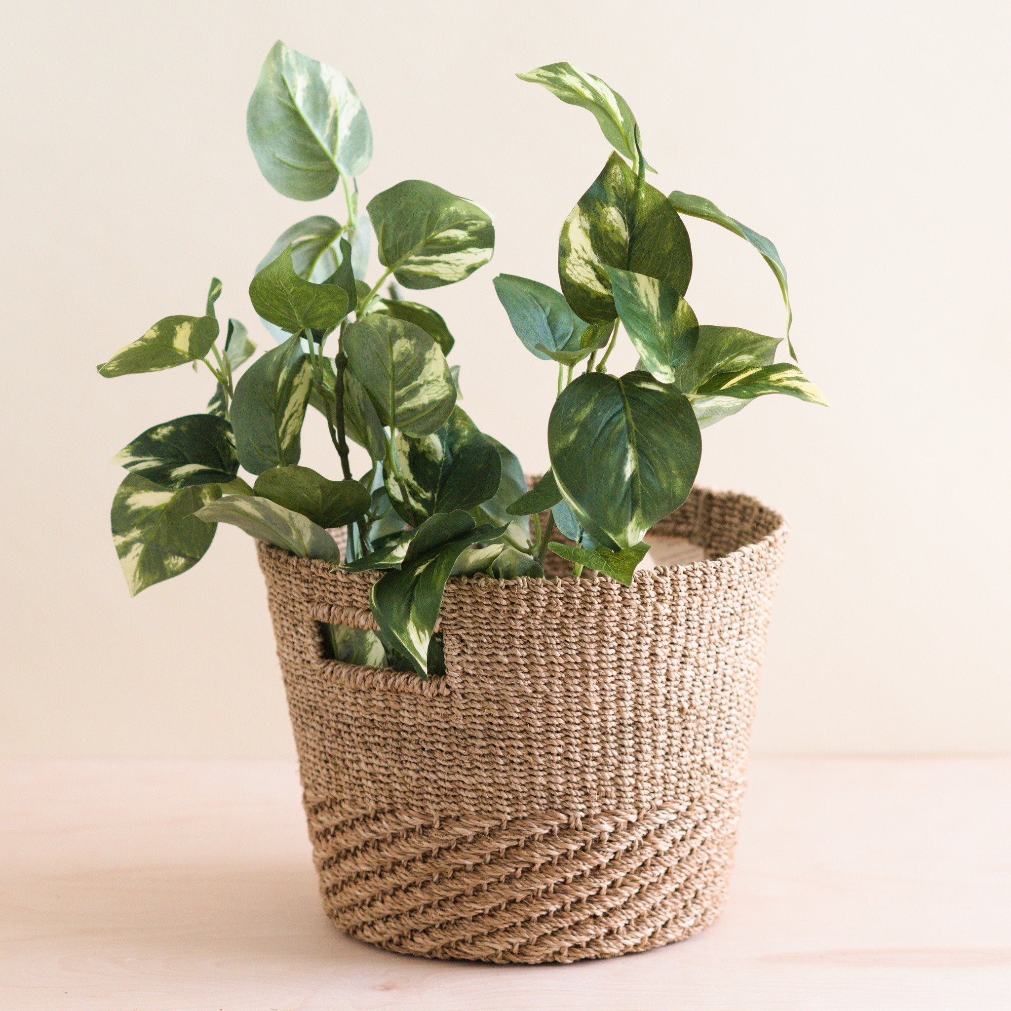 Tan + Natural Tapered Basket - Straw Basket