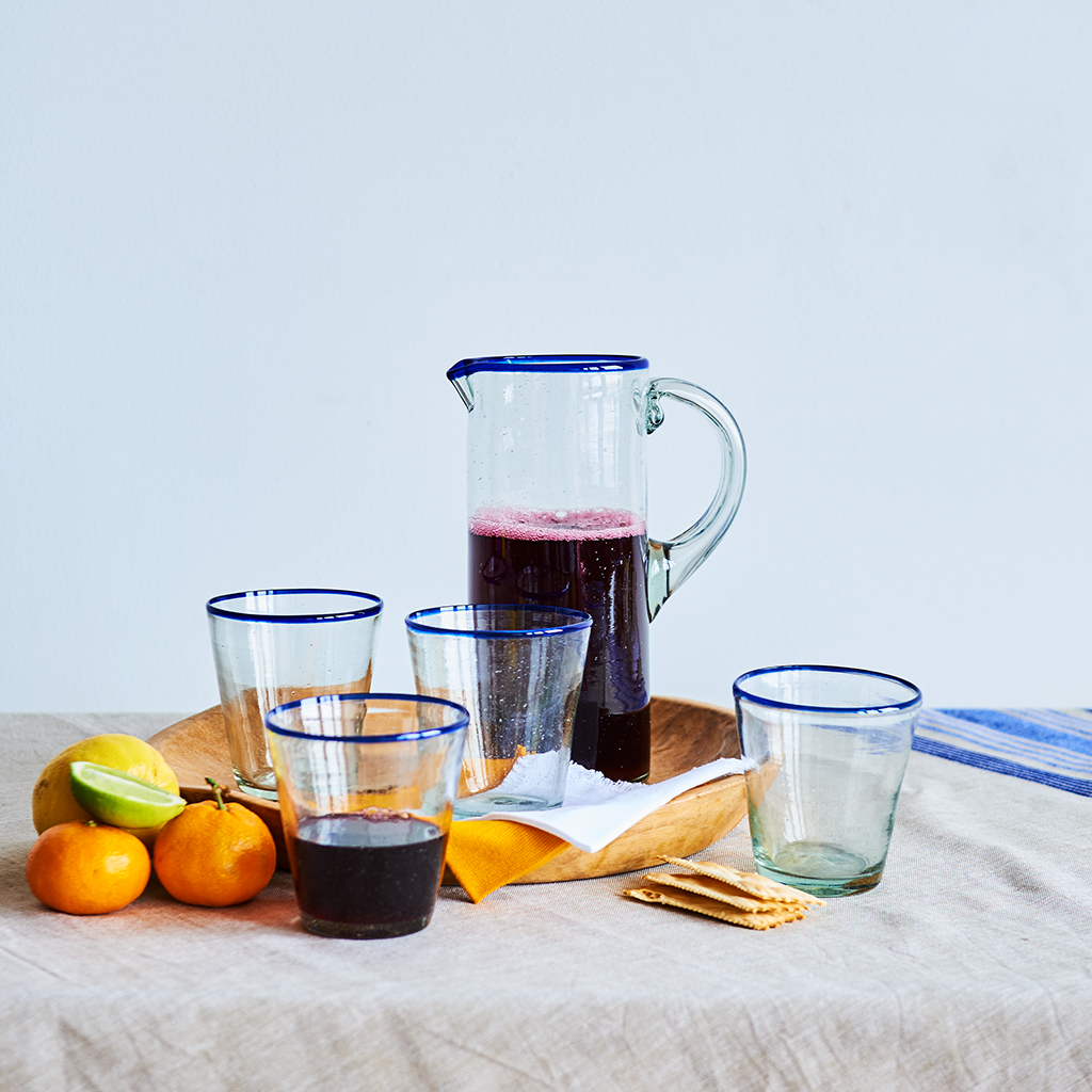 Blue Rim Glass Pitcher