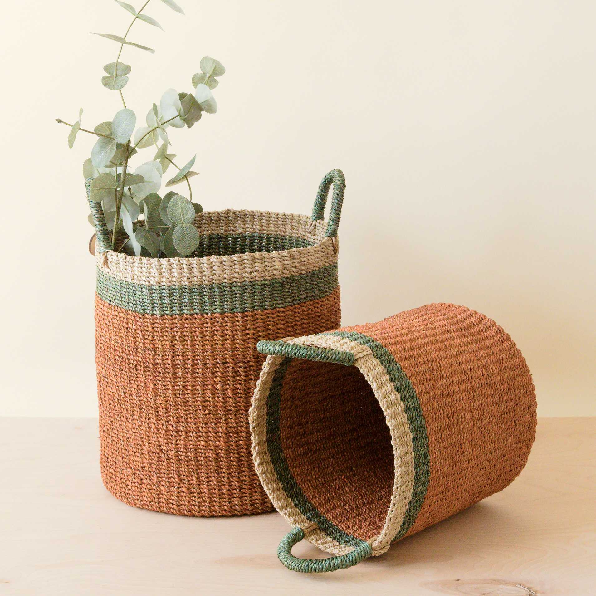 Coral Baskets with Handle, set of 2