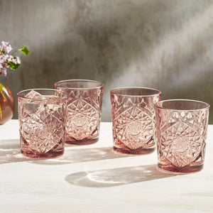 Hobstar Double Old Fashioned Glasses, 12-ounce, Rose, Set of 4