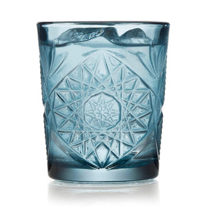 Hobstar Double Old Fashioned Glasses, 12-ounce, Blue, Set of 4