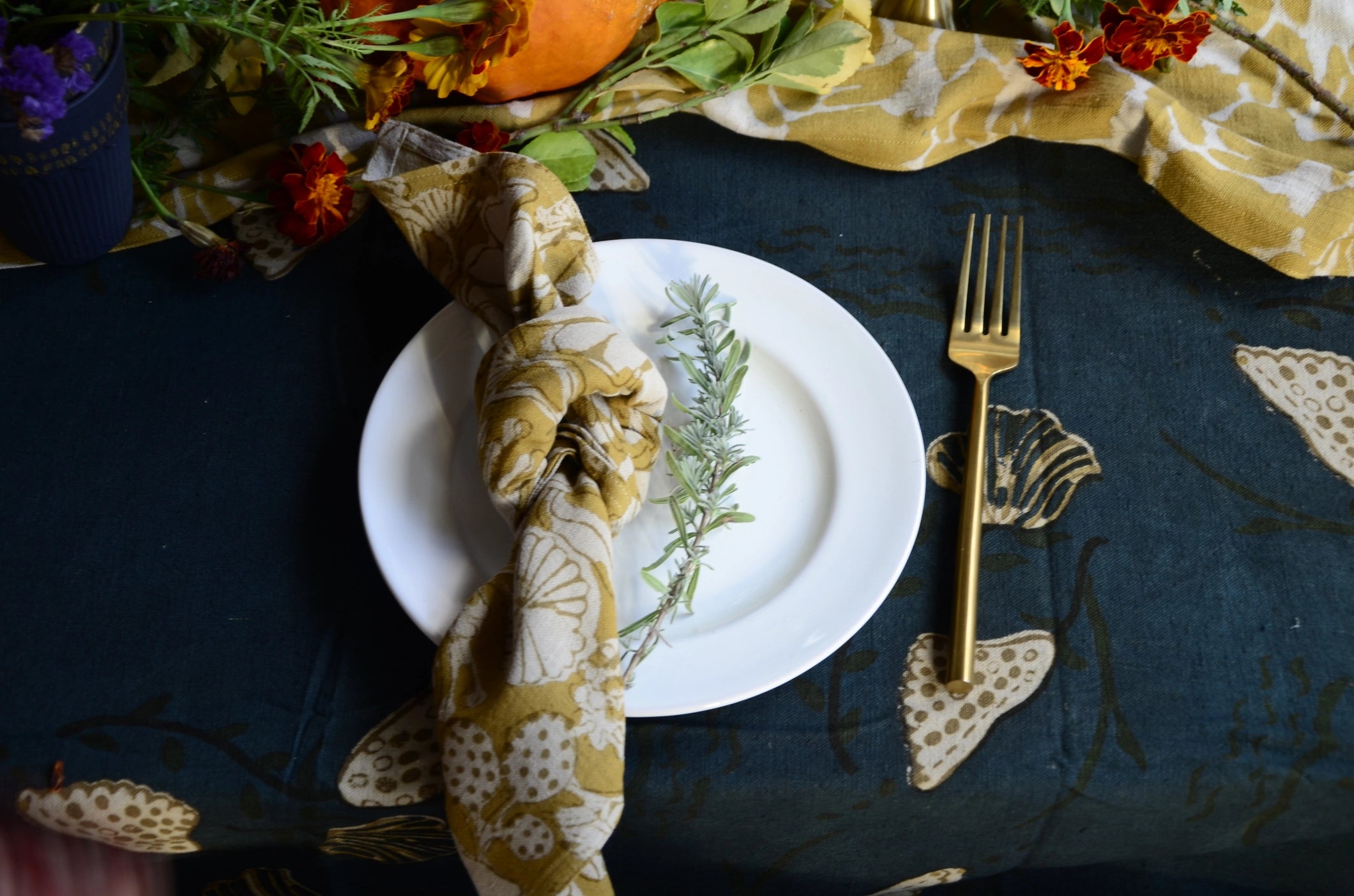 yellow floral block print napkins