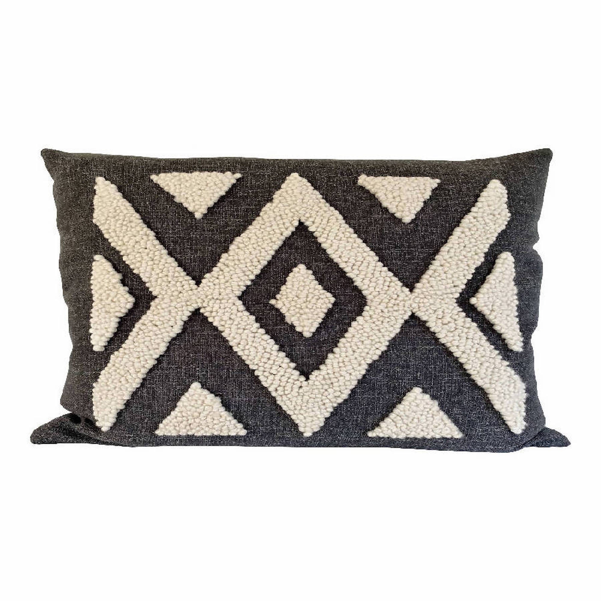 Punch Needle Ndebele Lumbar Pillow - Pattern 2 - Natural on Charcoal