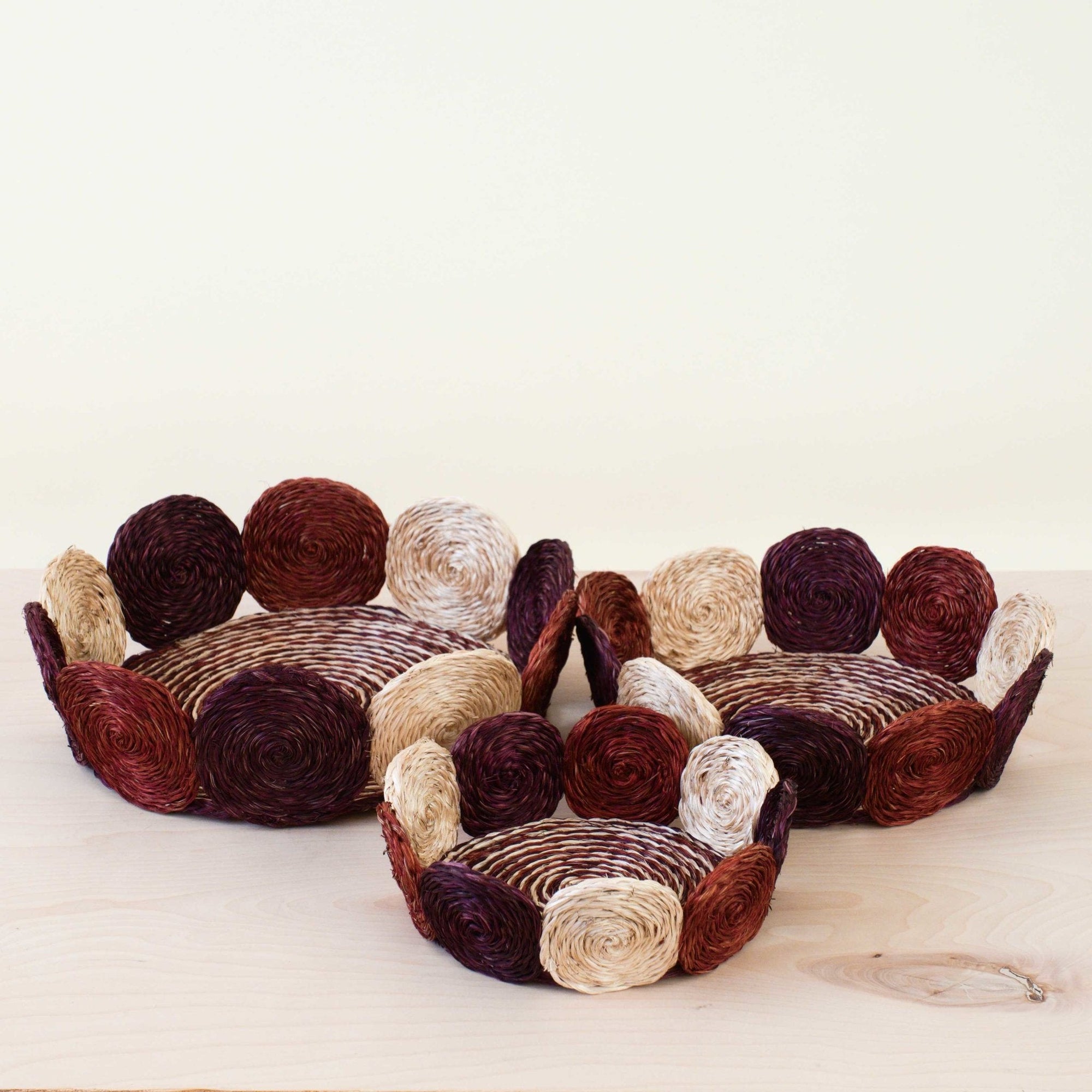 Rust and Mauve Handwoven Fruit Baskets - Set of 3