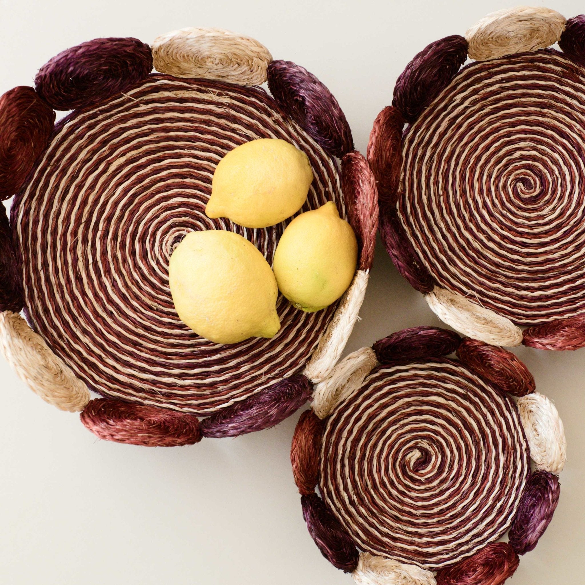 Rust and Mauve Handwoven Fruit Baskets - Set of 3