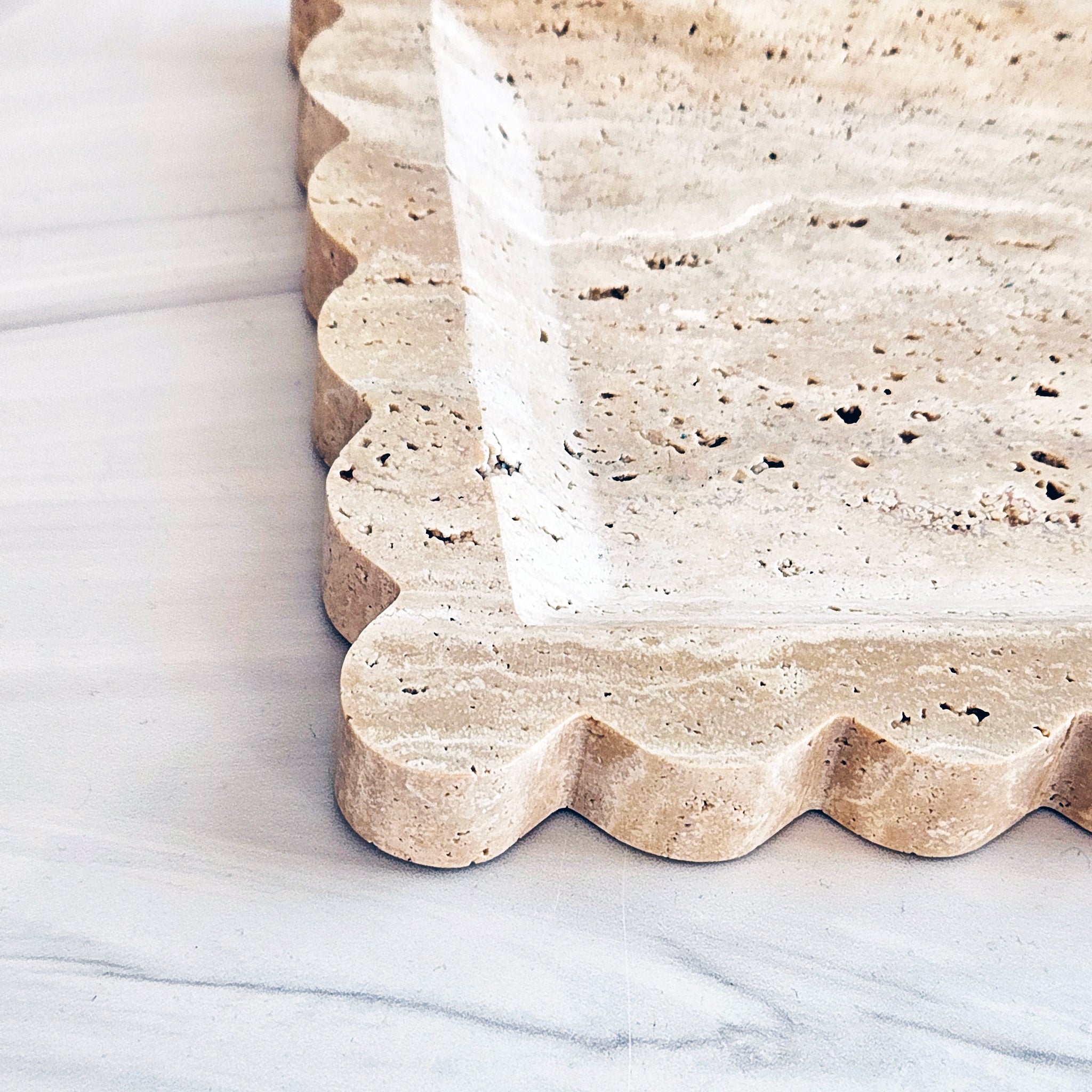 The most gorgeous  home decor find. A travertine scalloped tray