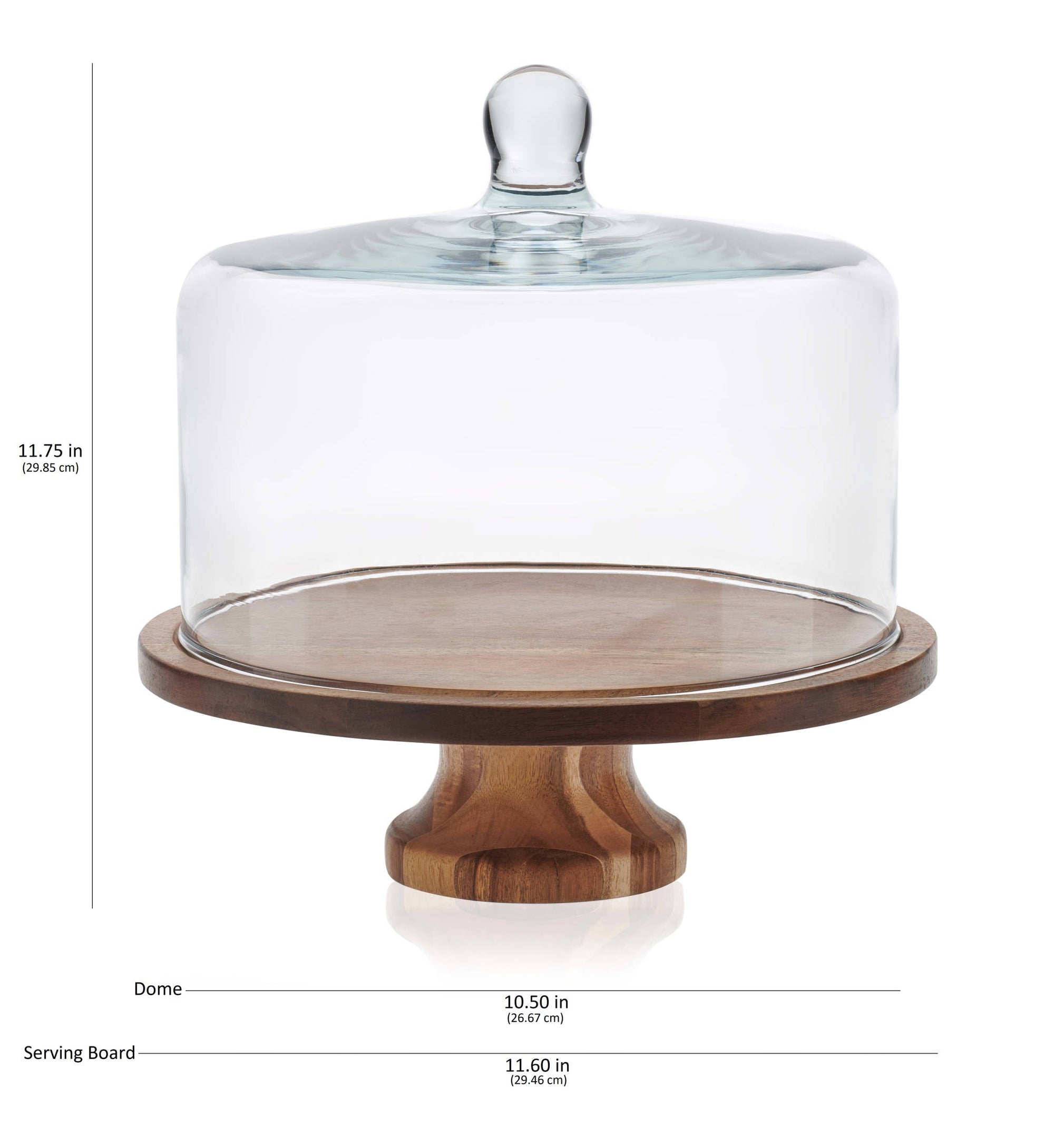 Acaciawood Footed Round Wood Server Cake Stand with Glass Dome