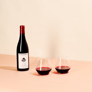 Two Monti hand blown stemless wine glasses
