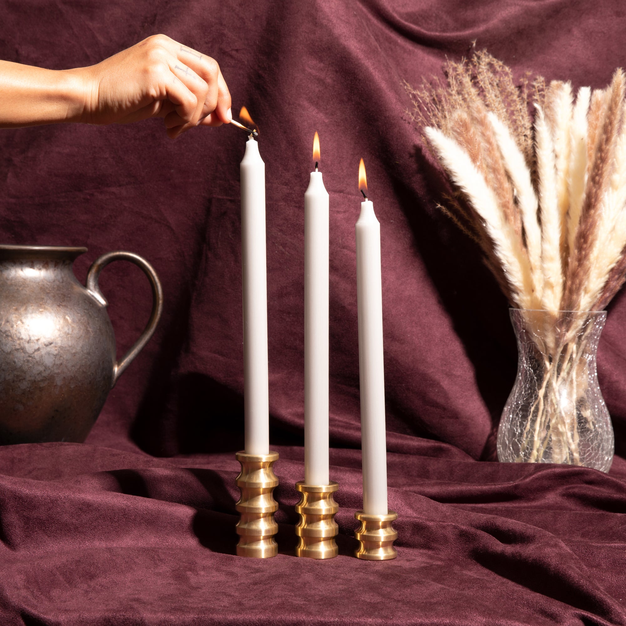 sway candleholders with stone grey candles