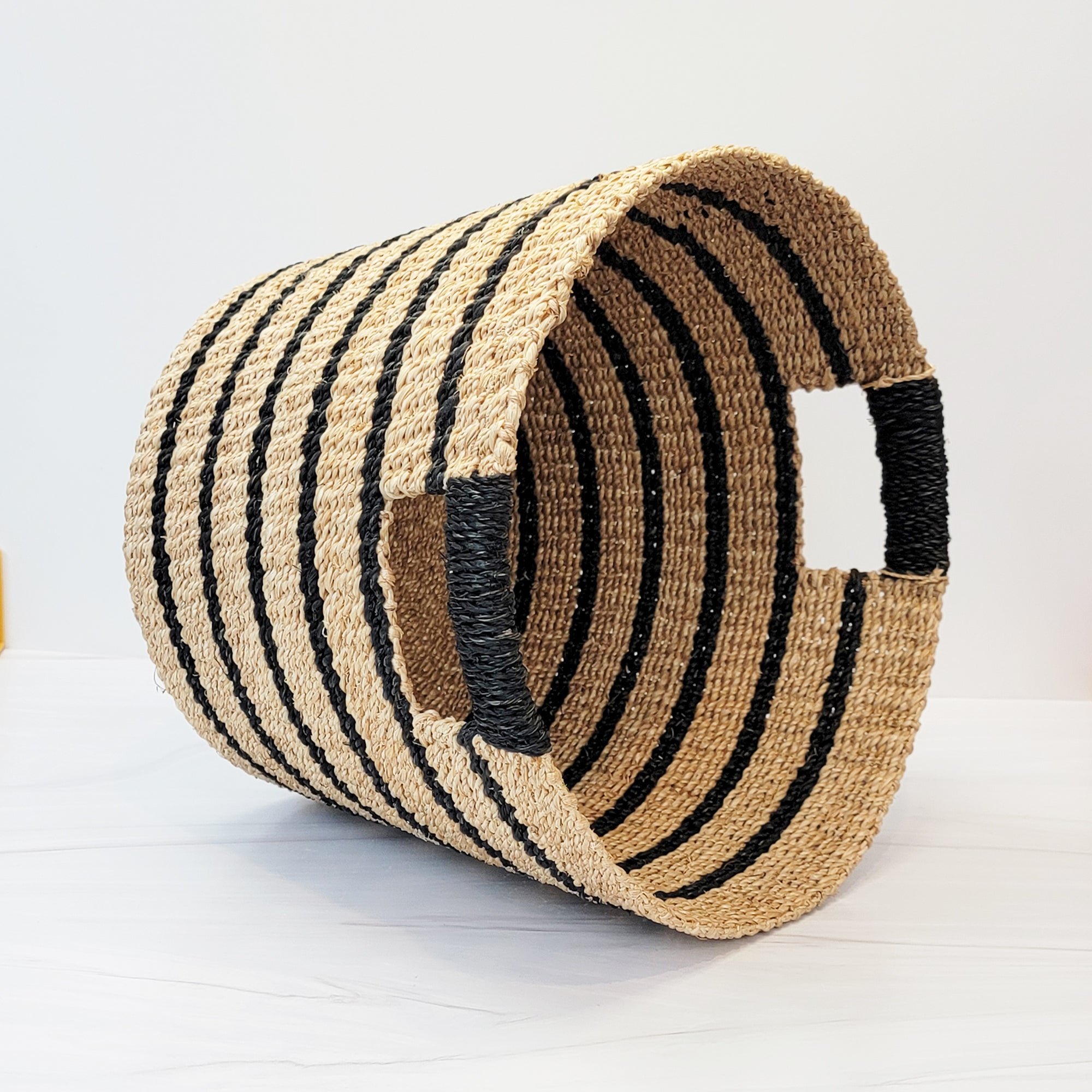 Black and natural hemp basket