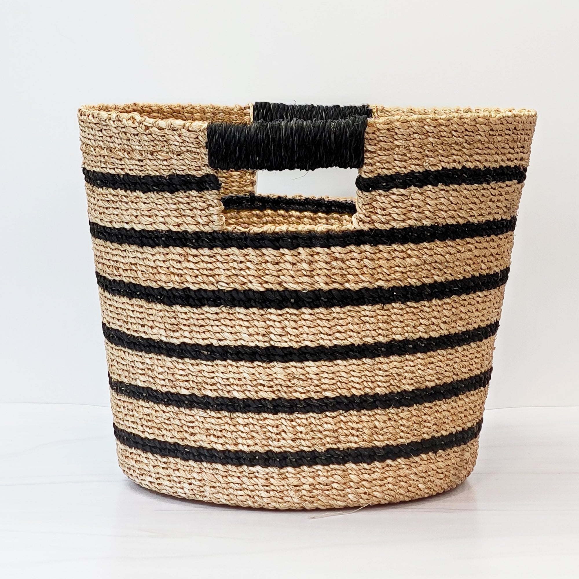 Black and natural hemp basket