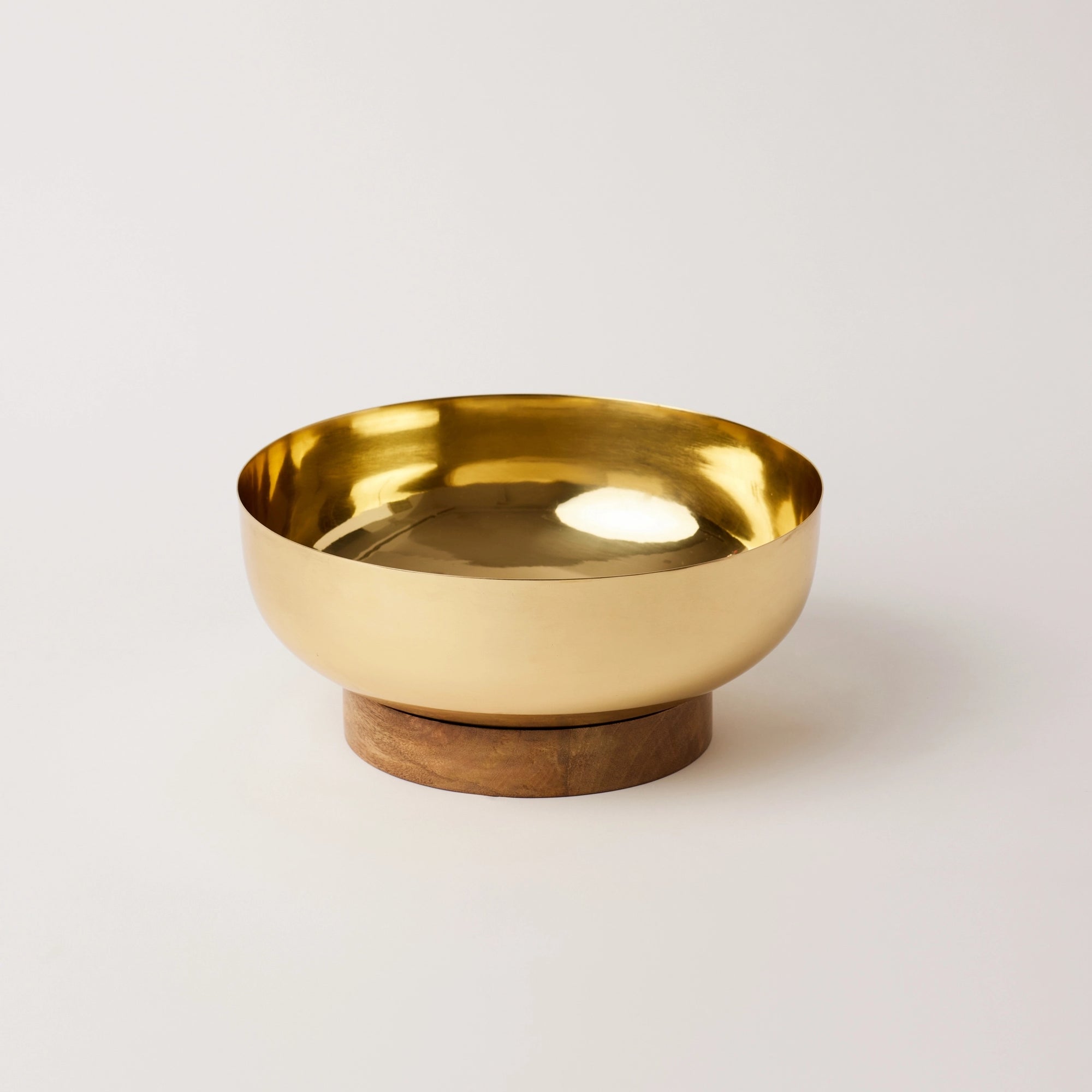 Brass and wood centerpiece bowl