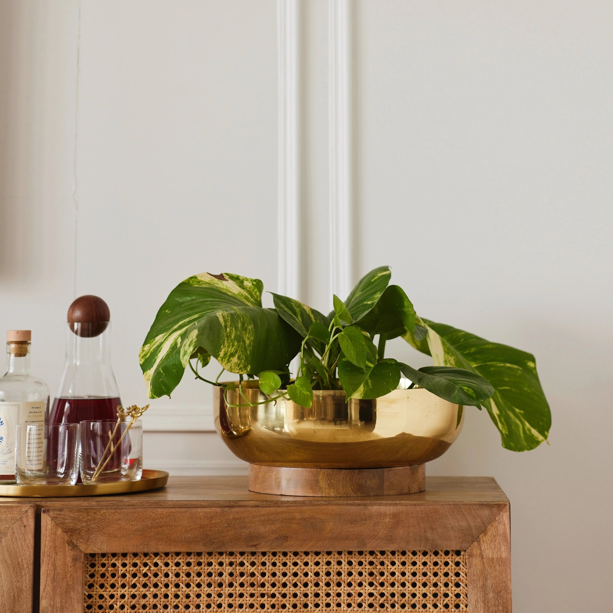 Brass and wood centerpiece bowl