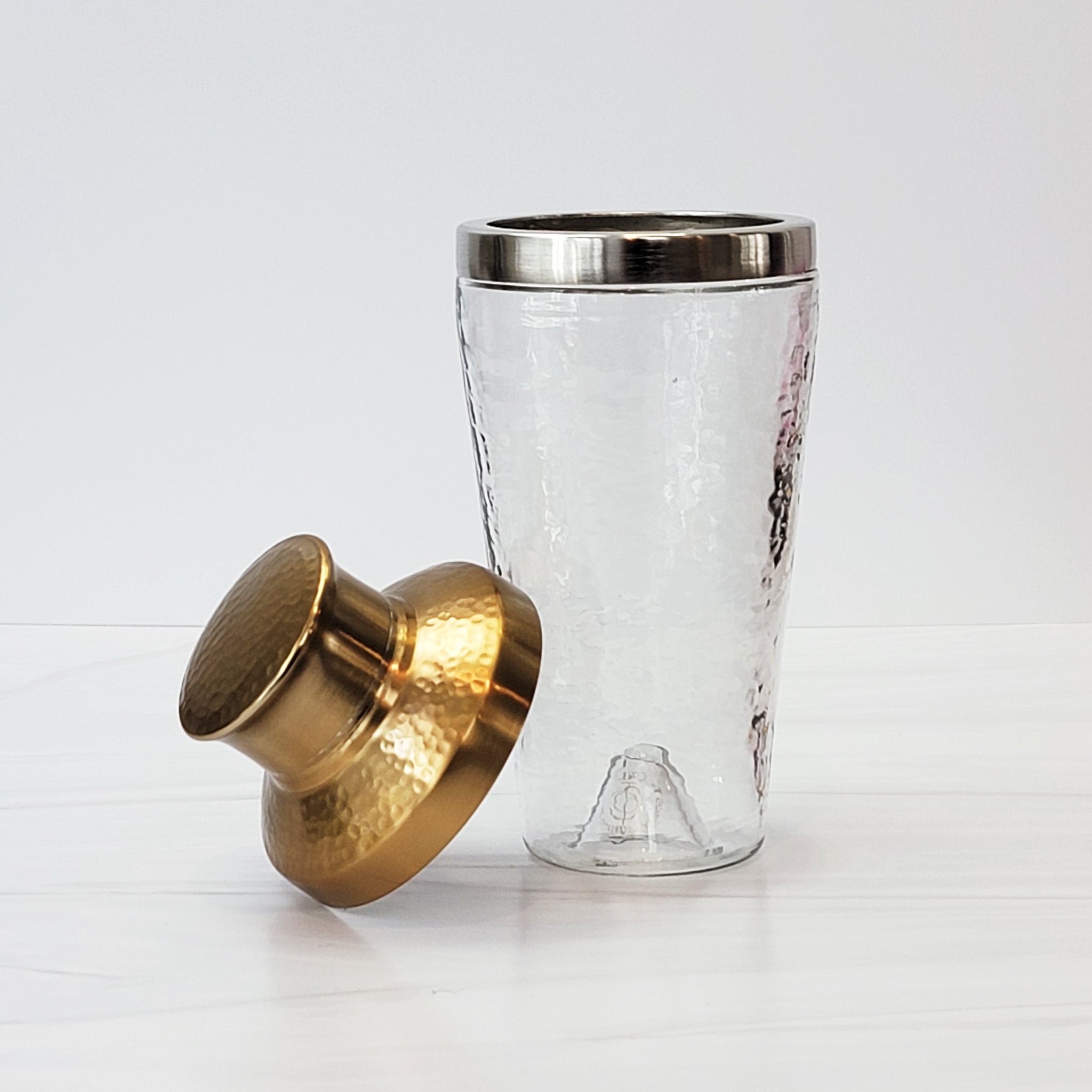 Pebbled glass and brass & steel cocktail shaker