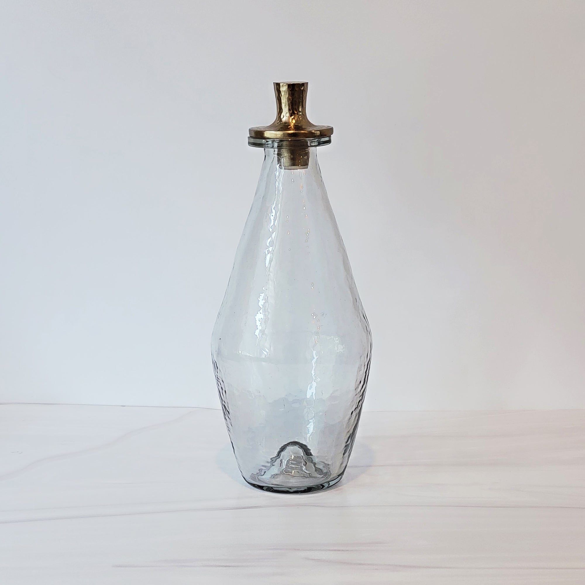 Pebbled glass and brass & steel decanter