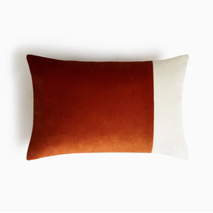 Red and Ivory geometric rectangle Italian velvet pillow